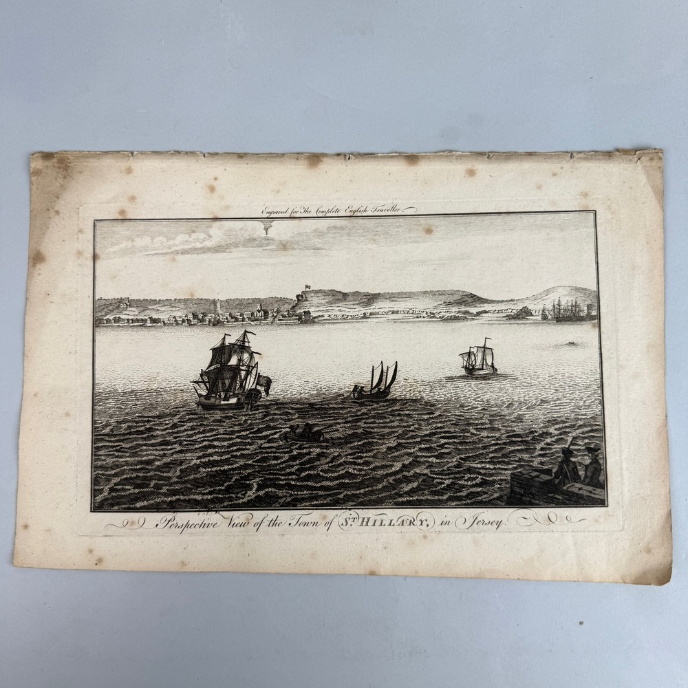 Antique c1790 St Hilary Jersey Copperplate Engraving Laid Paper Maritime View